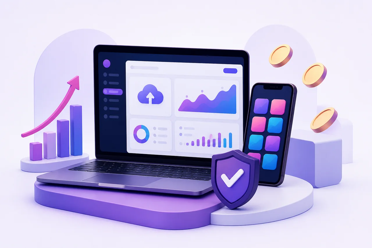 Publishing console dashboard showing app growth and secure earning opportunities